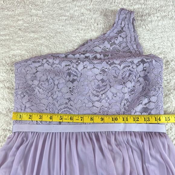 David's Bridal lace and chiffon one shoulder maxi dress F17063 Iris, size 8 - Picture 6 of 8